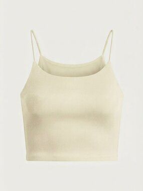 Round Neck Spaghetti Straps Rib Knit Cropped Top